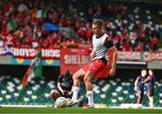 16 July 2025; Evan Caffrey of Shelbourne warms up before during the UEFA Champions League First Qualifying Round second leg match between Linfield and Shelbourne at Clearer Twist National Football Stadium at Windsor Park in Belfast. Photo by Ben McShane/Sportsfile