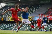 16 July 2025; Harry Wood of Shelbourne in action against Ben Hall of Linfield during the UEFA Champions League First Qualifying Round second leg match between Linfield and Shelbourne at Clearer Twist National Football Stadium at Windsor Park in Belfast. Photo by Ben McShane/Sportsfile