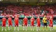 16 July 2025; Shelbourne supporters as players line up before the UEFA Champions League First Qualifying Round second leg match between Linfield and Shelbourne at Clearer Twist National Football Stadium at Windsor Park in Belfast. Photo by Stephen McCarthy/Sportsfile