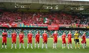 16 July 2025; Shelbourne supporters as players line up before the UEFA Champions League First Qualifying Round second leg match between Linfield and Shelbourne at Clearer Twist National Football Stadium at Windsor Park in Belfast. Photo by Stephen McCarthy/Sportsfile