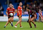16 July 2025; Lily McBennett of Armagh in action against Siobhán Conneely of Galway during the LGFA All-Ireland U16 B Championship final match between Armagh and Galway at Glennon Brothers Pearse Park in Longford. Photo by Stephen Marken/Sportsfile