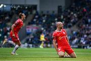 16 July 2025; Kerr McInroy of Shelbourne celebrates after scoring a goal that was subsequently ruled out during the UEFA Champions League First Qualifying Round second leg match between Linfield and Shelbourne at Clearer Twist National Football Stadium at Windsor Park in Belfast. Photo by Stephen McCarthy/Sportsfile