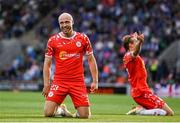16 July 2025; Kerr McInroy of Shelbourne celebrates after scoring a goal that was subsequently ruled out by VAR during the UEFA Champions League First Qualifying Round second leg match between Linfield and Shelbourne at Clearer Twist National Football Stadium at Windsor Park in Belfast. Photo by Stephen McCarthy/Sportsfile