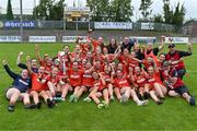 16 July 2025; The Armagh players celebrate after their side's victory in the LGFA All-Ireland U16 B Championship final match between Armagh and Galway at Glennon Brothers Pearse Park in Longford. Photo by Stephen Marken/Sportsfile