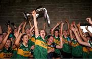16 July 2025; Kerry captain Leah Griffin lifts the cup after the LGFA All-Ireland U16 A Championship final match between Kerry and Mayo at MacDonagh Park in Nenagh, Tipperary. Photo by Michael P Ryan/Sportsfile