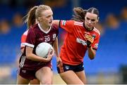 16 July 2025; Molly McGrath of Galway in action against Emma Hart of Armagh during the LGFA All-Ireland U16 B Championship final match between Armagh and Galway at Glennon Brothers Pearse Park in Longford. Photo by Stephen Marken/Sportsfile