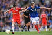 16 July 2025; Ali Coote of Shelbourne in action against Matthew Orr of Linfield during the UEFA Champions League First Qualifying Round second leg match between Linfield and Shelbourne at Clearer Twist National Football Stadium at Windsor Park in Belfast. Photo by Stephen McCarthy/Sportsfile