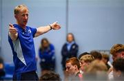16 July 2025; Leinster Rugby head coach Leo Cullen with participants during a Q&A at the Leinster Rugby School of Excellence camp at The King's Hospital School in Dublin. Photo by Seb Daly/Sportsfile
