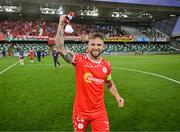 16 July 2025; Paddy Barrett of Shelbourne after his side's victory in  the UEFA Champions League First Qualifying Round second leg match between Linfield and Shelbourne at Clearer Twist National Football Stadium at Windsor Park in Belfast. Photo by Stephen McCarthy/Sportsfile
