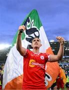 16 July 2025; Evan Caffrey of Shelbourne after his side's victory in the UEFA Champions League First Qualifying Round second leg match between Linfield and Shelbourne at Clearer Twist National Football Stadium at Windsor Park in Belfast. Photo by Stephen McCarthy/Sportsfile