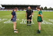 16 July 2025; Referee Eoghan O'Neill performs the coin toss with team captains Amy Doherty of Mayo, left, and Leah Griffin of Kerry before the LGFA All-Ireland U16 A Championship final match between Kerry and Mayo at MacDonagh Park in Nenagh, Tipperary. Photo by Michael P Ryan/Sportsfile
