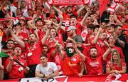 16 July 2025; Shelbourne supporters celebrate after the UEFA Champions League First Qualifying Round second leg match between Linfield and Shelbourne at Clearer Twist National Football Stadium at Windsor Park in Belfast. Photo by Stephen McCarthy/Sportsfile