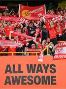 16 July 2025; Shelbourne supporters celebrate after the UEFA Champions League First Qualifying Round second leg match between Linfield and Shelbourne at Clearer Twist National Football Stadium at Windsor Park in Belfast. Photo by Stephen McCarthy/Sportsfile