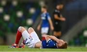 16 July 2025; Matthew Orr of Linfield reacts after the UEFA Champions League First Qualifying Round second leg match between Linfield and Shelbourne at Clearer Twist National Football Stadium at Windsor Park in Belfast. Photo by Ben McShane/Sportsfile
