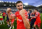 16 July 2025; Sean Boyd of Shelbourne celebrates after the UEFA Champions League First Qualifying Round second leg match between Linfield and Shelbourne at Clearer Twist National Football Stadium at Windsor Park in Belfast. Photo by Stephen McCarthy/Sportsfile