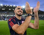 16 July 2025; Shelbourne head coach Joey O'Brien celebrates after the UEFA Champions League First Qualifying Round second leg match between Linfield and Shelbourne at Clearer Twist National Football Stadium at Windsor Park in Belfast. Photo by Stephen McCarthy/Sportsfile
