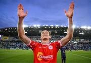 16 July 2025; Harry Wood of Shelbourne celebrates after the UEFA Champions League First Qualifying Round second leg match between Linfield and Shelbourne at Clearer Twist National Football Stadium at Windsor Park in Belfast. Photo by Stephen McCarthy/Sportsfile
