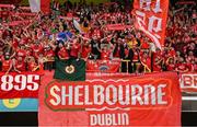 16 July 2025; Shelbourne supporters celebrate after the UEFA Champions League First Qualifying Round second leg match between Linfield and Shelbourne at Clearer Twist National Football Stadium at Windsor Park in Belfast. Photo by Stephen McCarthy/Sportsfile