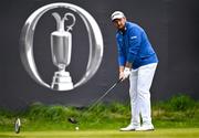 17 July 2025; Shane Lowry of Ireland lines up his tee shot on the first hole during day one of The 153rd Open Championship at Royal Portrush Golf Club in Portrush, Antrim. Photo by David Fitzgerald/Sportsfile