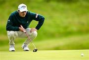 17 July 2025; Nicolai Hojgaard of Denmark lines up a putt on the 11th green during day one of The 153rd Open Championship at Royal Portrush Golf Club in Portrush, Antrim. Photo by Ramsey Cardy/Sportsfile