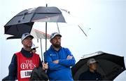 17 July 2025; Shane Lowry of Ireland and his caddie Darren Reynolds on the second tee during day one of The 153rd Open Championship at Royal Portrush Golf Club in Portrush, Antrim. Photo by David Fitzgerald/Sportsfile