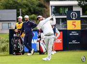 17 July 2025; JJ Spaun of USA watches his tee shot on the fifth hole during day one of The 153rd Open Championship at Royal Portrush Golf Club in Portrush, Antrim. Photo by Ramsey Cardy/Sportsfile