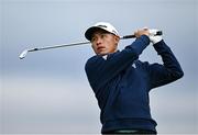 17 July 2025; Collin Morikawa of USA watches his tee shot on the sixth hole during day one of The 153rd Open Championship at Royal Portrush Golf Club in Portrush, Antrim. Photo by David Fitzgerald/Sportsfile