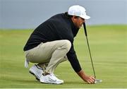 17 July 2025; Brooks Koepka of USA lines up a putt on the fifth green during day one of The 153rd Open Championship at Royal Portrush Golf Club in Portrush, Antrim. Photo by David Fitzgerald/Sportsfile