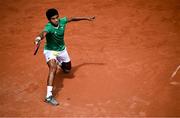 17 July 2025; Ammar Elamin, from Mullingar in Westmeath, representing Technological University Dublin and Ireland, competes in the men's singles round of 64 match against Carlos Andrés García Campoverde of Ecuador during day one of the FISU World University Games 2025 at ETUF Tennisanlage in Essen, Germany. Photo by Shauna Clinton/Sportsfile