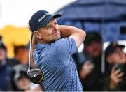 17 July 2025; Justin Rose of England watches his tee shot on the 10th hole during day one of The 153rd Open Championship at Royal Portrush Golf Club in Portrush, Antrim. Photo by David Fitzgerald/Sportsfile