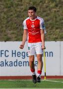 17 July 2025; Kian Leavy of St Patrick's Athletic celebrates after scoring his side's second goal during the UEFA Conference League First Qualifying Round second leg match between FC Hegelmann and St Patrick's Athletic at Raudondvaris Stadium in Raudondvaris, Lithuania. Photo by Evaldas Semiotas/Sportsfile