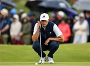 17 July 2025; Ludvig Aberg of Sweden lines up a putt on the ninth green during day one of The 153rd Open Championship at Royal Portrush Golf Club in Portrush, Antrim. Photo by David Fitzgerald/Sportsfile