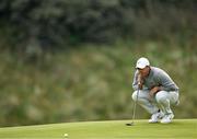 17 July 2025; Rory McIlroy of Northern Ireland lines up a putt on the eighth green during day one of The 153rd Open Championship at Royal Portrush Golf Club in Portrush, Antrim. Photo by Ramsey Cardy/Sportsfile