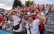 17 July 2025; St Patrick's Athletic supporters after the UEFA Conference League First Qualifying Round second leg match between FC Hegelmann and St Patrick's Athletic at Raudondvaris Stadium in Raudondvaris, Lithuania. Photo by Evaldas Semiotas/Sportsfile