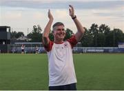 17 July 2025; St Patrick's Athletic manager Stephen Kenny celebrates after the UEFA Conference League First Qualifying Round second leg match between FC Hegelmann and St Patrick's Athletic at Raudondvaris Stadium in Raudondvaris, Lithuania. Photo by Evaldas Semiotas/Sportsfile