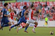 17 July 2025; Zach Elbouzedi of St Patrick's Athletic during the UEFA Conference League First Qualifying Round second leg match between FC Hegelmann and St Patrick's Athletic at Raudondvaris Stadium in Raudondvaris, Lithuania. Photo by Evaldas Semiotas/Sportsfile