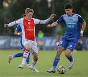 17 July 2025; Lazar Kojic of FC Hegelmann in action against Chris Forrester of St Patrick's Athletic during the UEFA Conference League First Qualifying Round second leg match between FC Hegelmann and St Patrick's Athletic at Raudondvaris Stadium in Raudondvaris, Lithuania. Photo by Evaldas Semiotas/Sportsfile