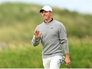 17 July 2025; Rory McIlroy of Northern Ireland acknowledges the crowd as he walks up the 18th fairway during day one of The 153rd Open Championship at Royal Portrush Golf Club in Portrush, Antrim. Photo by Ramsey Cardy/Sportsfile