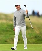 17 July 2025; Rory McIlroy of Northern Ireland acknowledges the crowd as he walks up the 18th fairway during day one of The 153rd Open Championship at Royal Portrush Golf Club in Portrush, Antrim. Photo by Ramsey Cardy/Sportsfile