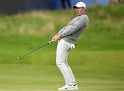 17 July 2025; Rory McIlroy of Northern Ireland reacts to a missed putt on the 18th green during day one of The 153rd Open Championship at Royal Portrush Golf Club in Portrush, Antrim. Photo by Ramsey Cardy/Sportsfile