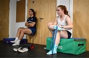 17 July 2025; Ella Durkan, right, and Natasja Behan during a Leinster Rugby women's gym session at Energia Park in Dublin. Photo by Seb Daly/Sportsfile
