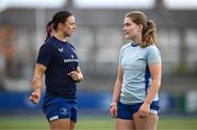 17 July 2025; Natasja Behan, left, and Cara Martin during a Leinster Rugby women's squad training session at Energia Park in Dublin. Photo by Seb Daly/Sportsfile