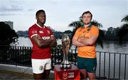 18 July 2025; Team captains Maro Itoje of British & Irish Lions, left, and Harry Wilson of Australia pose with the trophy during a photocall ahead of the first test at Suncorp Stadium in Brisbane, Australia. Photo by Brendan Moran/Sportsfile