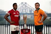 18 July 2025; Team captains Maro Itoje of British & Irish Lions, left, and Harry Wilson of Australia pose with the trophy during a photocall ahead of the first test at Suncorp Stadium in Brisbane, Australia. Photo by Brendan Moran/Sportsfile