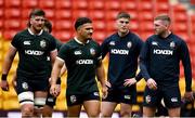 18 July 2025; Players, from left, Joe McCarthy, Sione Tuipulotu, Tadhg Furlong and Finn Russell during a British & Irish Lions captain's run at Suncorp Stadium in Brisbane, Australia. Photo by Brendan Moran/Sportsfile