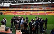 18 July 2025; Assistant coach Jonathan Sexton speaks to the media after a British & Irish Lions captain's run at Suncorp Stadium in Brisbane, Australia. Photo by Brendan Moran/Sportsfile