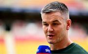 18 July 2025; Assistant coach Jonathan Sexton speaks to Sky Sports after a British & Irish Lions captain's run at Suncorp Stadium in Brisbane, Australia. Photo by Brendan Moran/Sportsfile