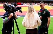 18 July 2025; Assistant coach Jonathan Sexton speaks to Sky Sports after a British & Irish Lions captain's run at Suncorp Stadium in Brisbane, Australia. Photo by Brendan Moran/Sportsfile