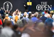 18 July 2025; Tommy Fleetwood of England watches his tee shot on the first hole during day two of The 153rd Open Championship at Royal Portrush Golf Club in Portrush, Antrim. Photo by Ramsey Cardy/Sportsfile