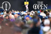 18 July 2025; Justin Thomas of USA watches his tee shot on the first hole during day two of The 153rd Open Championship at Royal Portrush Golf Club in Portrush, Antrim. Photo by Ramsey Cardy/Sportsfile